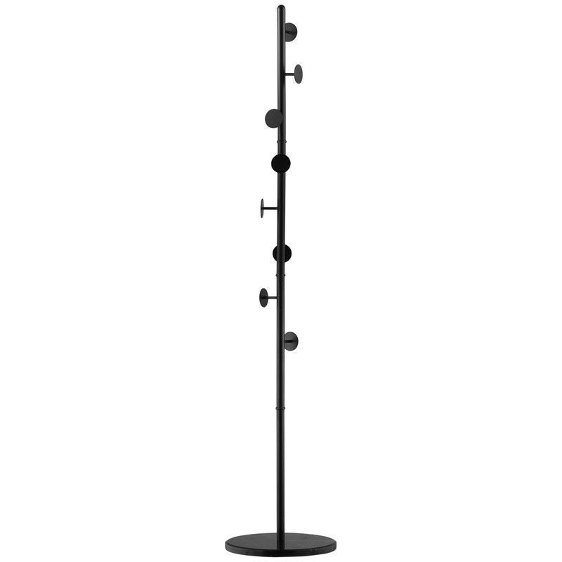 Slimline Metal Coat Stand With Round Hooks - Black