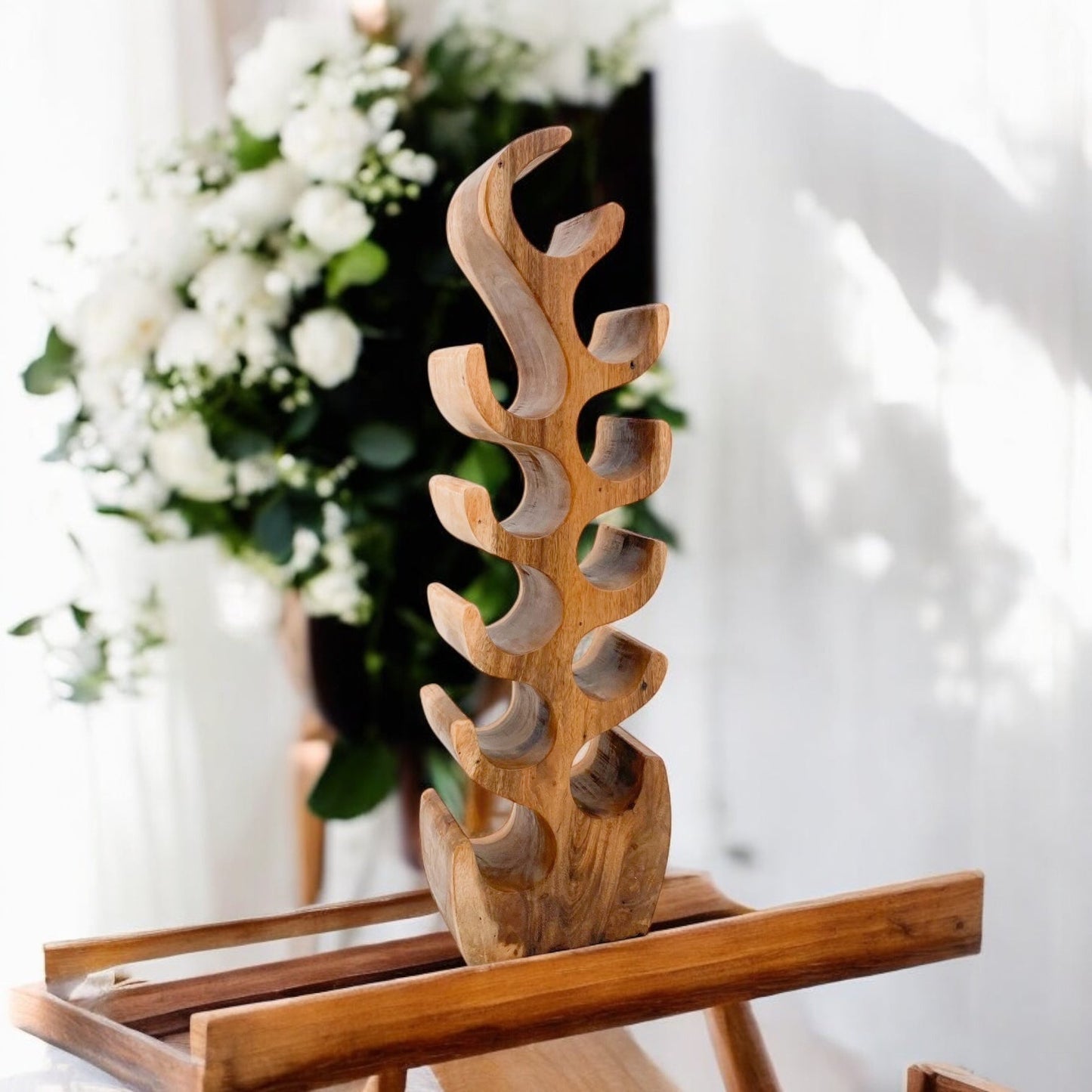 11 BOTTLE HAND CARVED WINE RACK