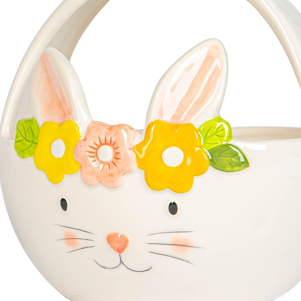 16.5cm Yellow Flower Bunny Dolomite Easter Basket