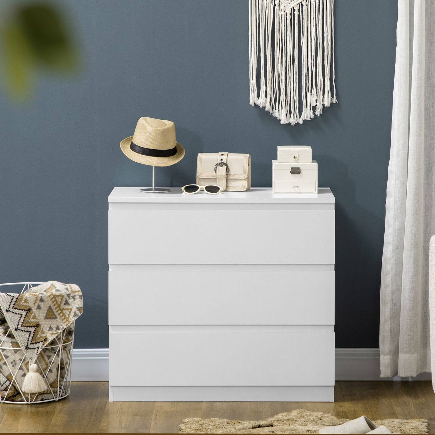 Chest Of Drawers 3-Drawer Storage Organiser Unit For Bedroom Living Room White