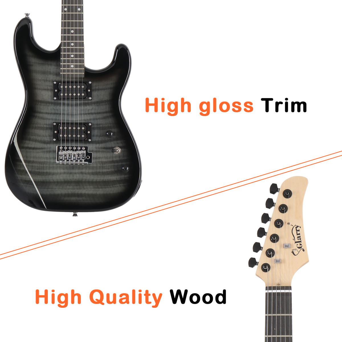 GST Stylish H-H Pickup Tiger Stripe Electric Guitar Kit with 20W AMP Bag Guitar Strap Black