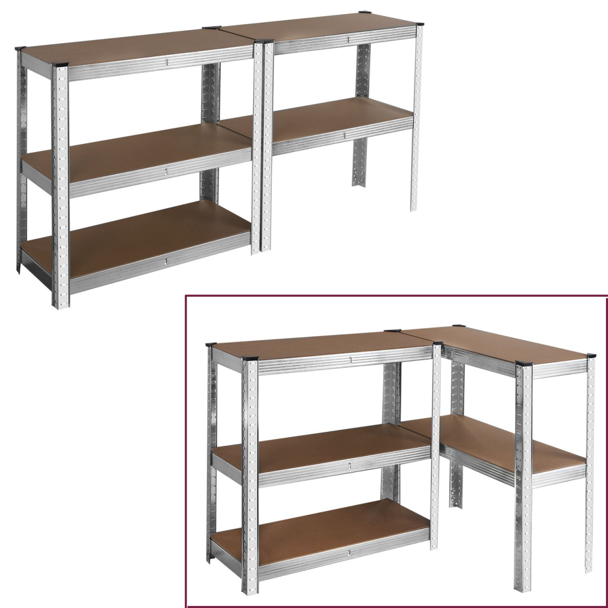 2x Heavy Duty Steel & MDF 5 Tier Galvanized Racking Shelf