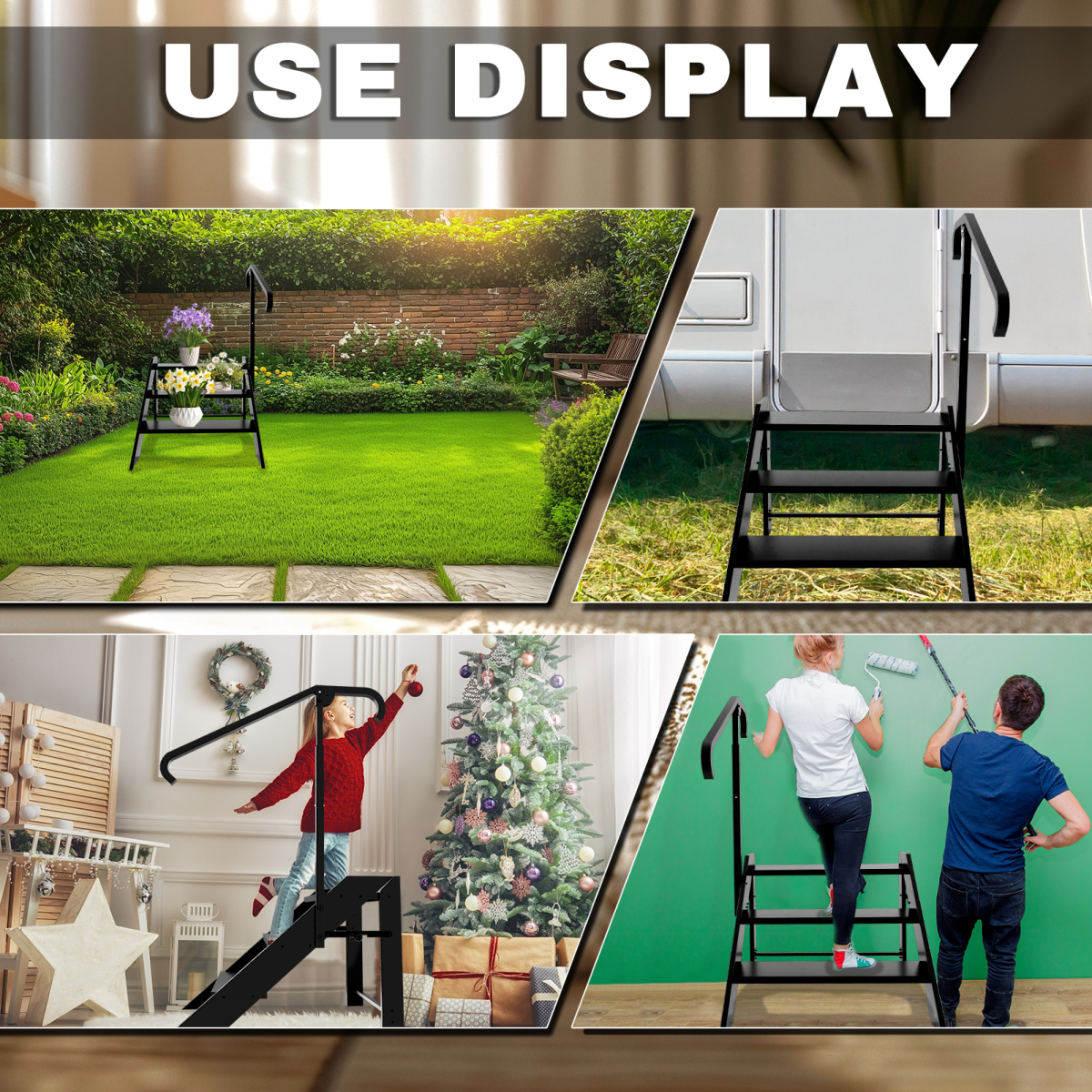 Step Ladder 3 Step Folding, Step Stool Foldable, RV Steps with Non Slip Feets, Max Load Capacity 660lbs Hot Tub Steps for Home, Travel Trailer, Camper, Mobile Home, Spa, and Porch