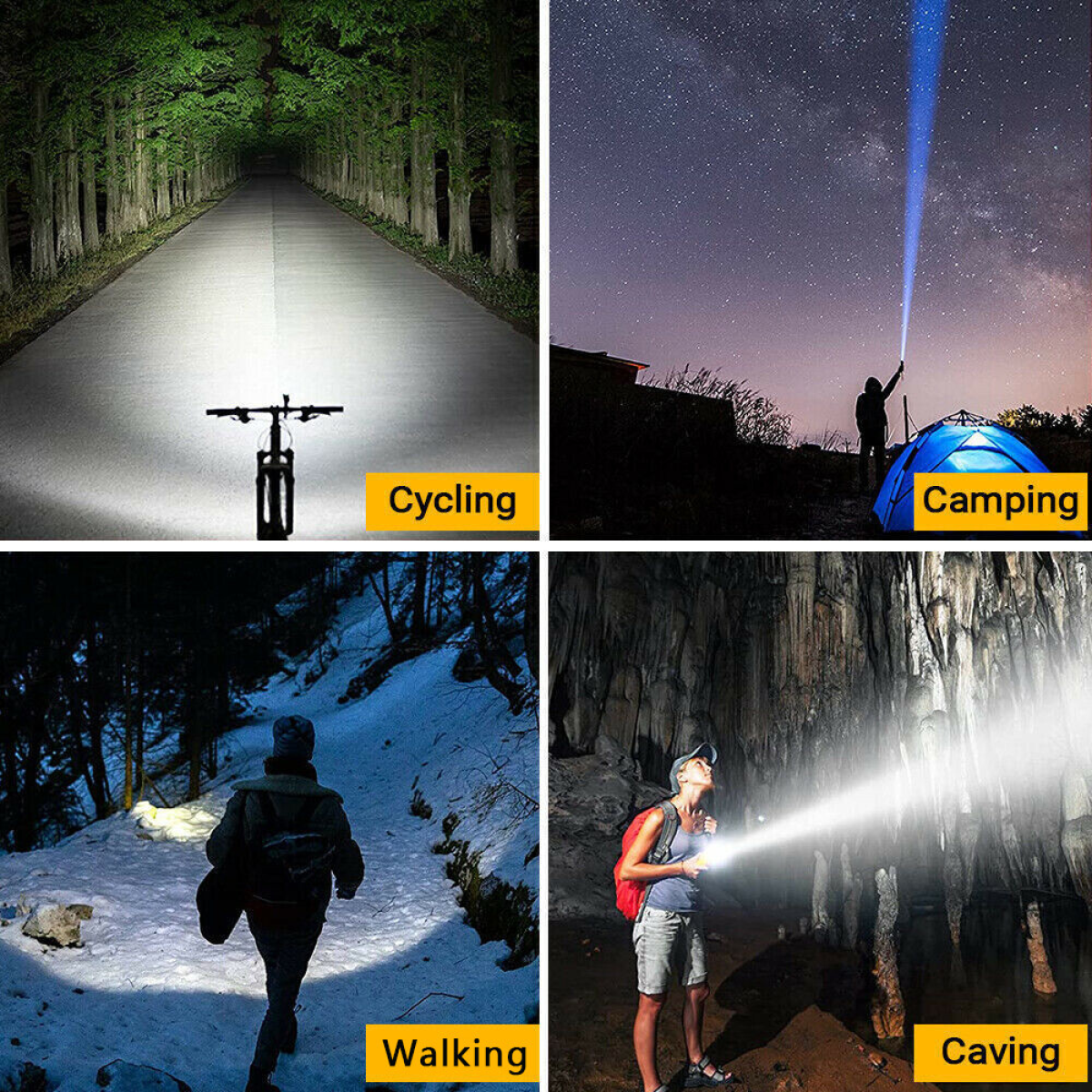 USB Rechargeable LED Flashlight Lamp 5-Modes Zoomable Hiking Camping Outdoor Torch +Batt+ USB Cable + Car Char