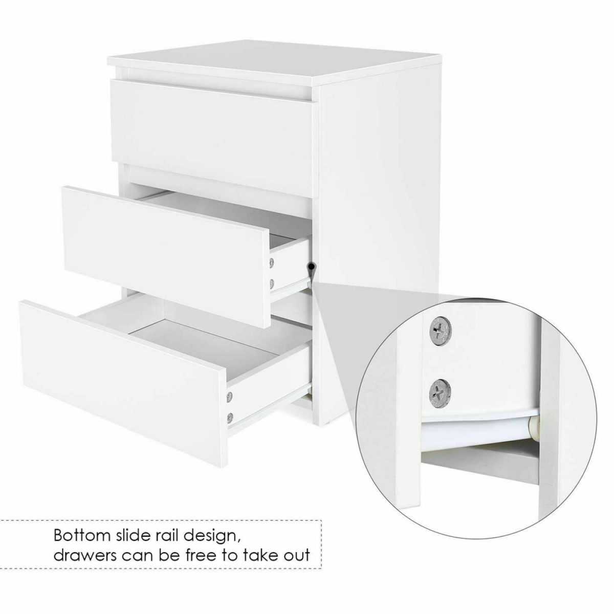 White Modern Bedside Table Cabinet Nightstand with 3 Storage Drawers Bedroom Furniture