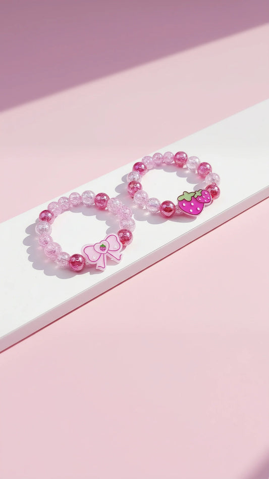 Rainbow Pastel Mermaid & Strawberries Girls Bracelets Pack Of 10