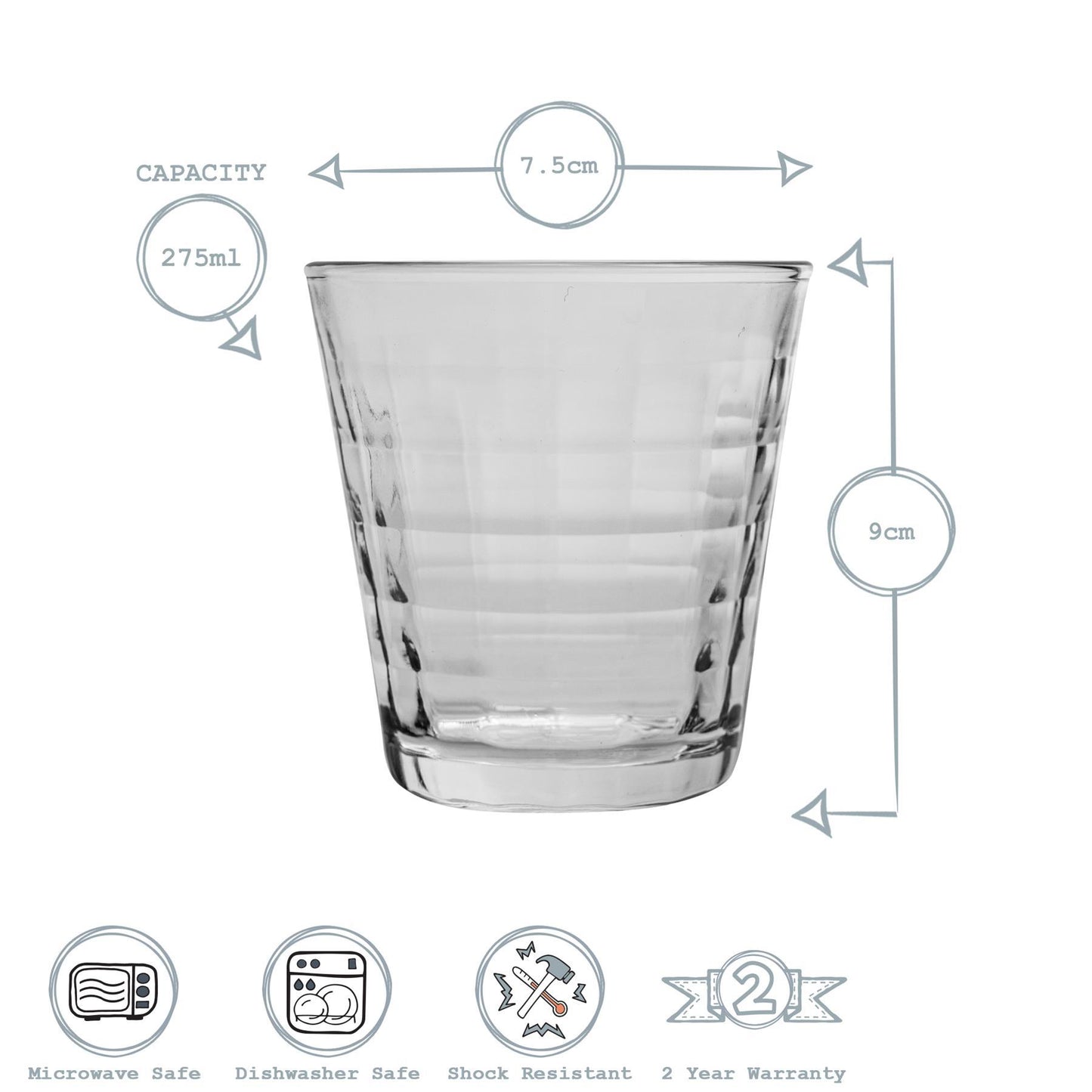275ml Clear Prisme Tumbler Glasses - Pack of Six