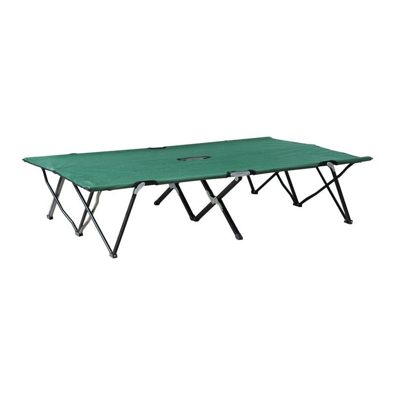 Outsunny Double Camping Bed Camping Cot Foldable Sunbed Outdoor Patio Sleeping Bed Super Light With Carry Bag (Green)