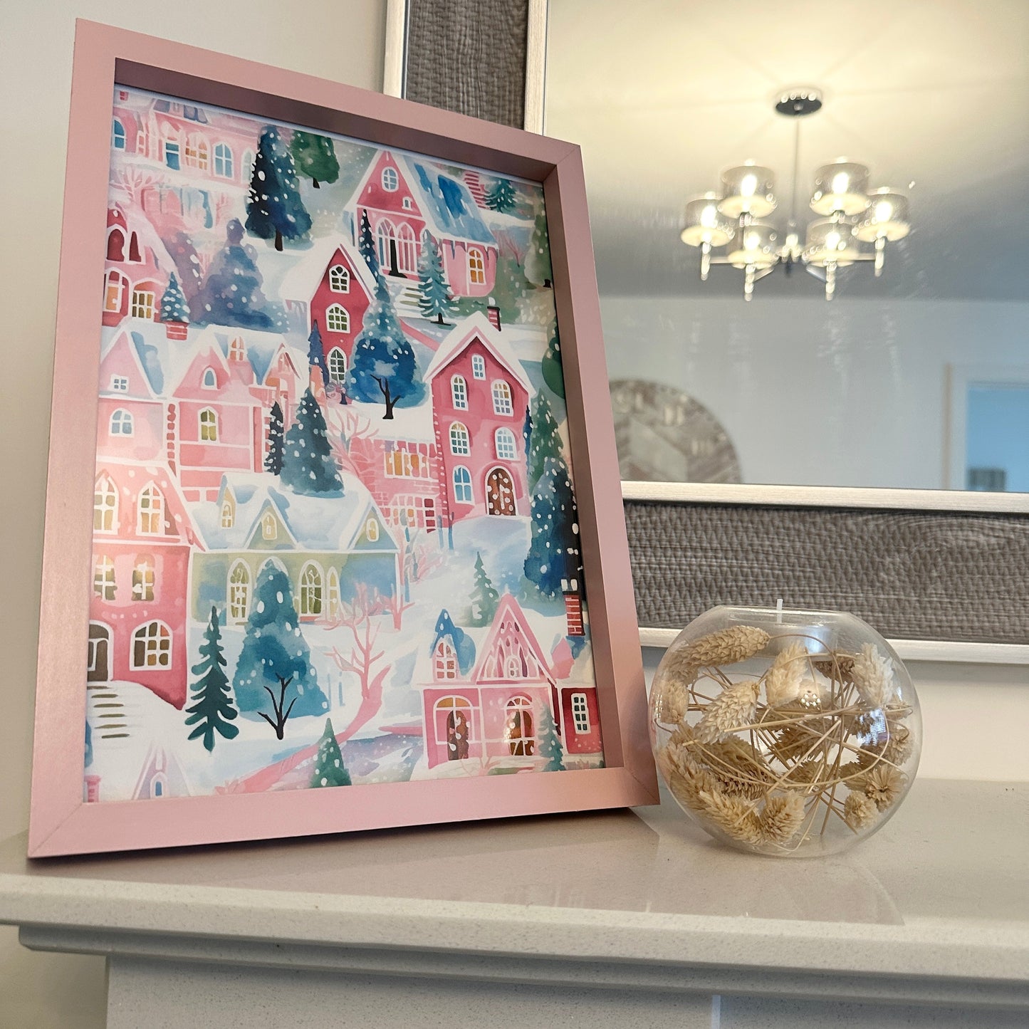 Pink Christmas Collage Winter Christmas Seasonal Wall Home Decor Print