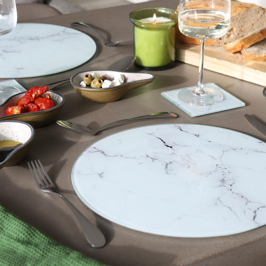 12pc Round Glass Placemats & Square Coasters Set - 30cm - Marble