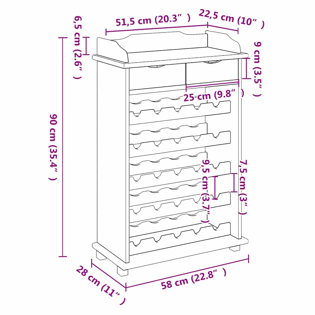 Wine Rack 90x60x30 cm Solid Wood Pine