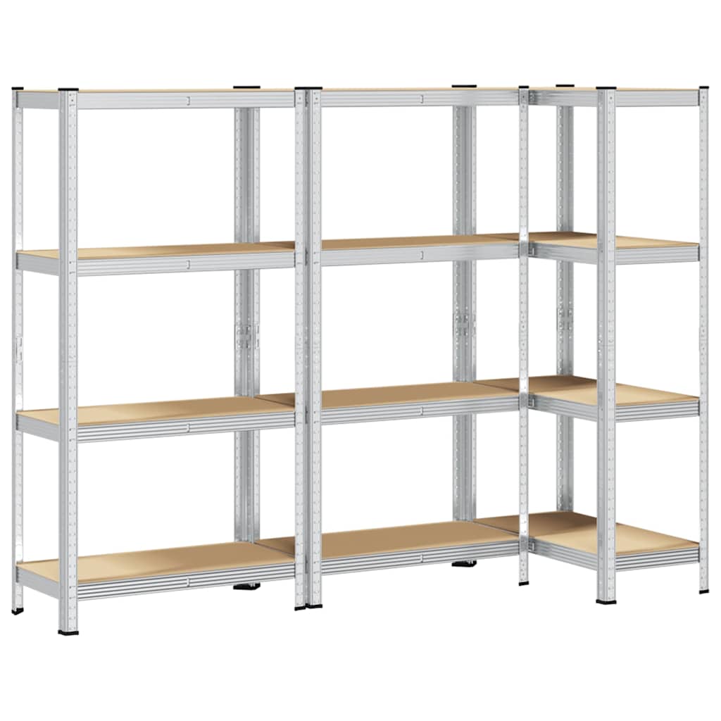 4-Layer Storage Shelves 3 pcs Silver Steel&Engineered Wood