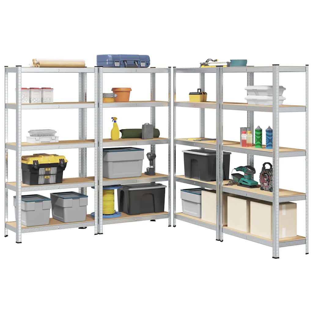 5-Layer Storage Shelves 4 pcs Silver Steel&Engineered Wood