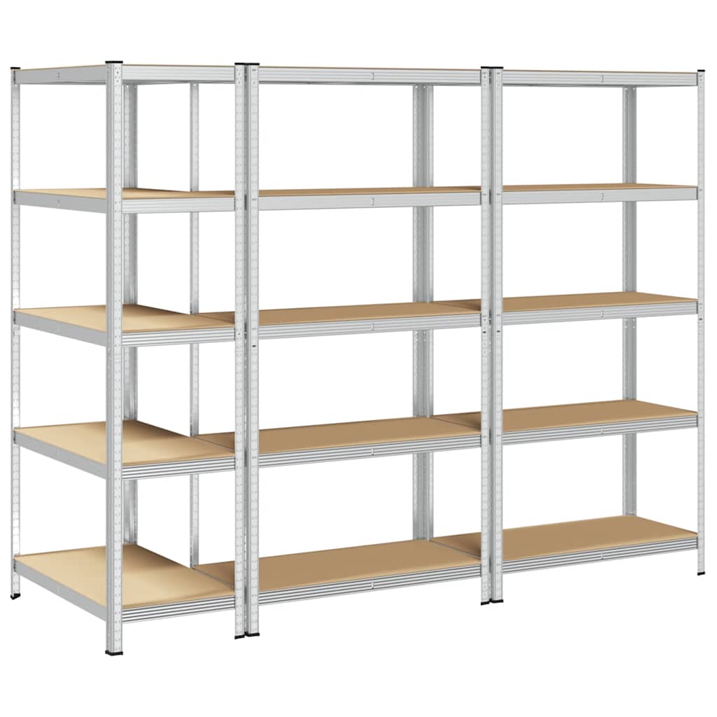 5-Layer Storage Shelves 3 pcs Silver Steel&Engineered Wood