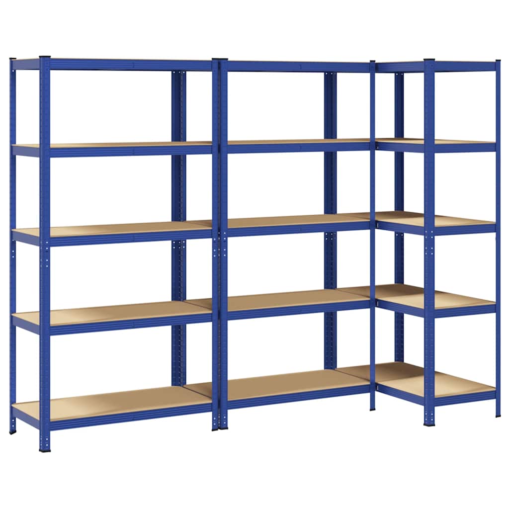5-Layer Storage Shelves 3 pcs Blue Steel&Engineered Wood
