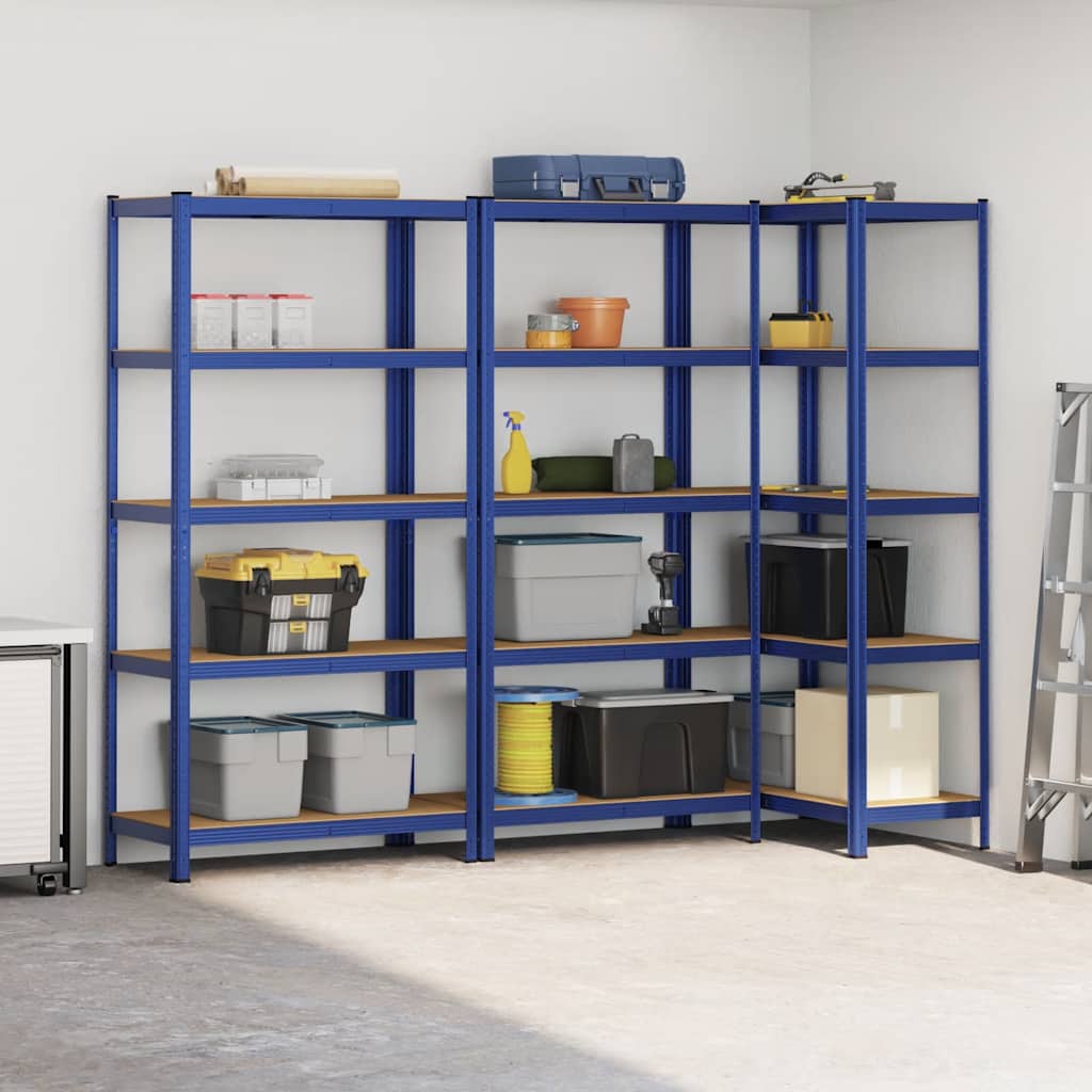 5-Layer Storage Shelves 3 pcs Blue Steel&Engineered Wood