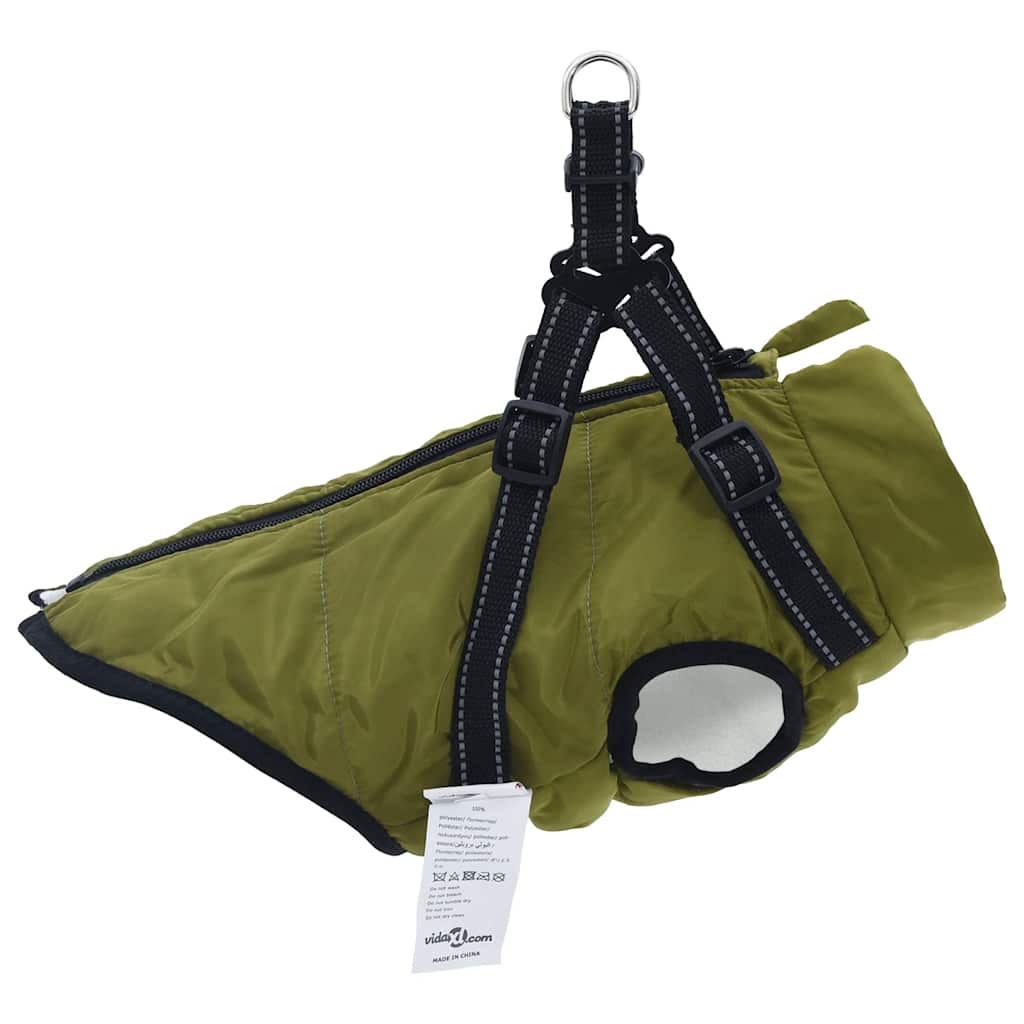 Dog Coat with Harness Waterproof Reflective Army Green S