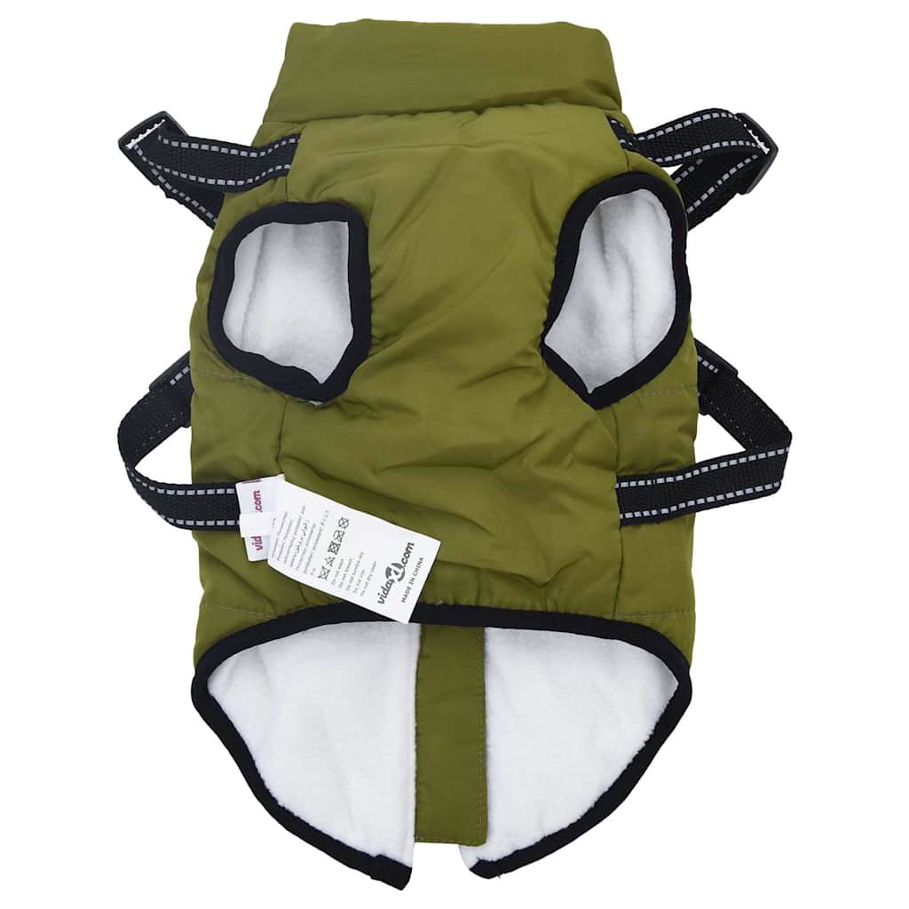 Dog Coat with Harness Waterproof Reflective Army Green S