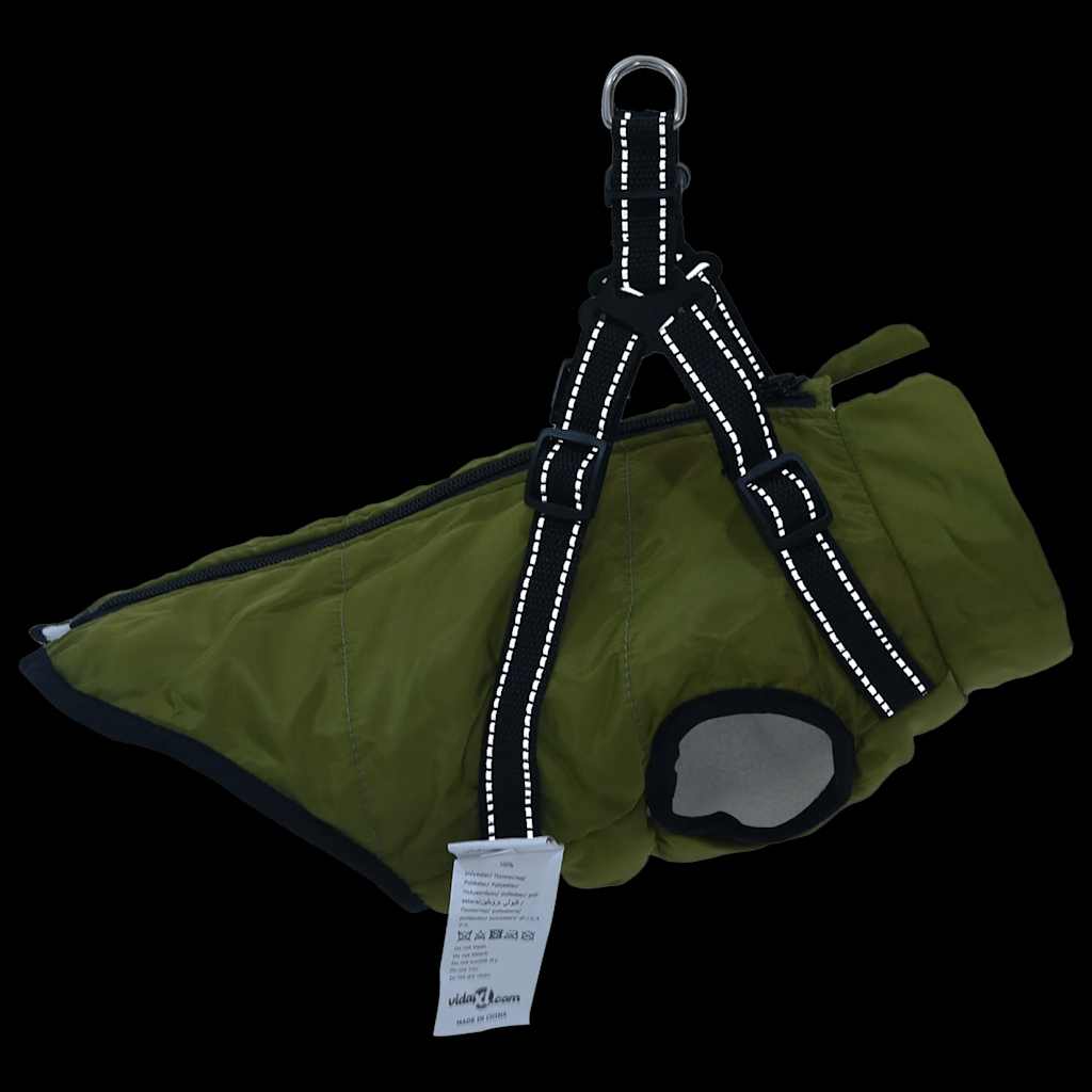 Dog Coat with Harness Waterproof Reflective Army Green S