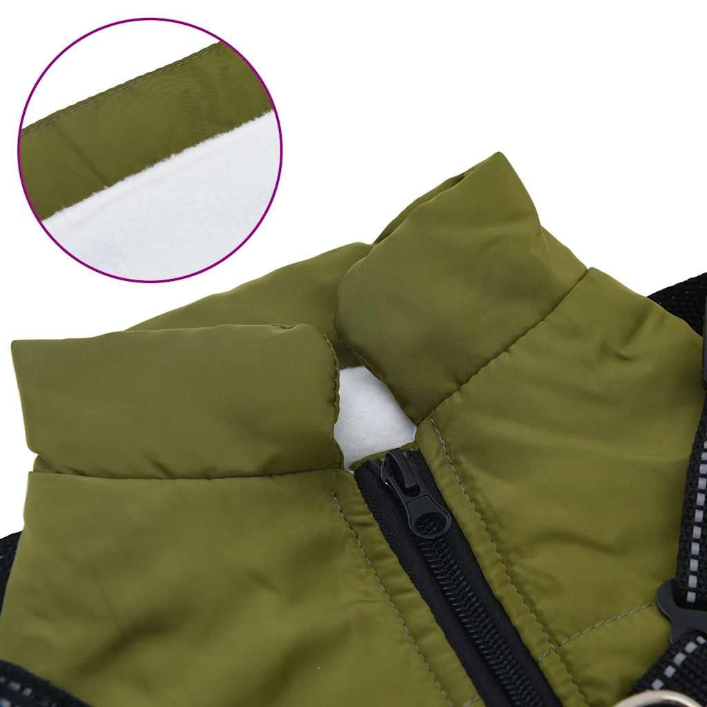 Dog Coat with Harness Waterproof Reflective Army Green S