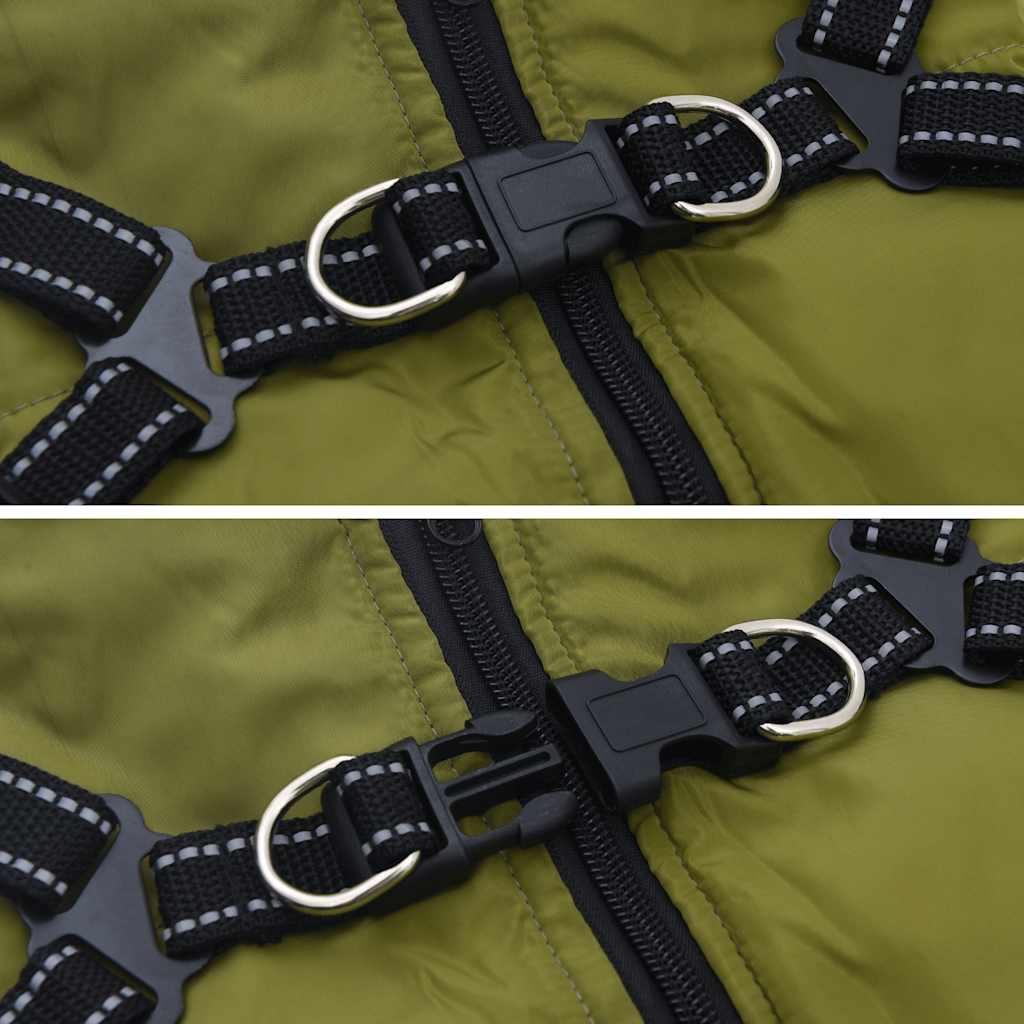 Dog Coat with Harness Waterproof Reflective Army Green S