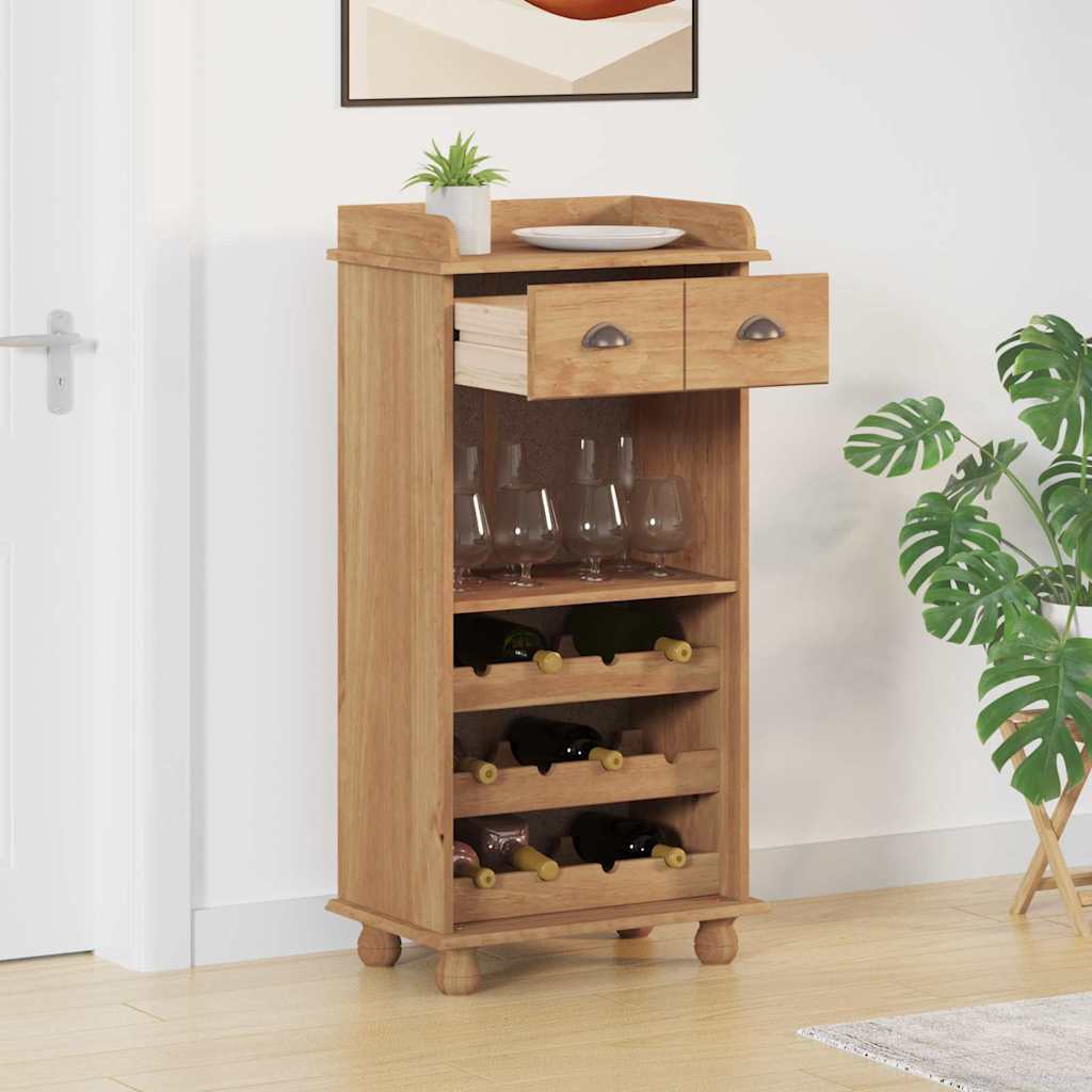 Wine Cabinet ASKIM with 12 Bottle Holders Honey Brown Solid Wood Pine