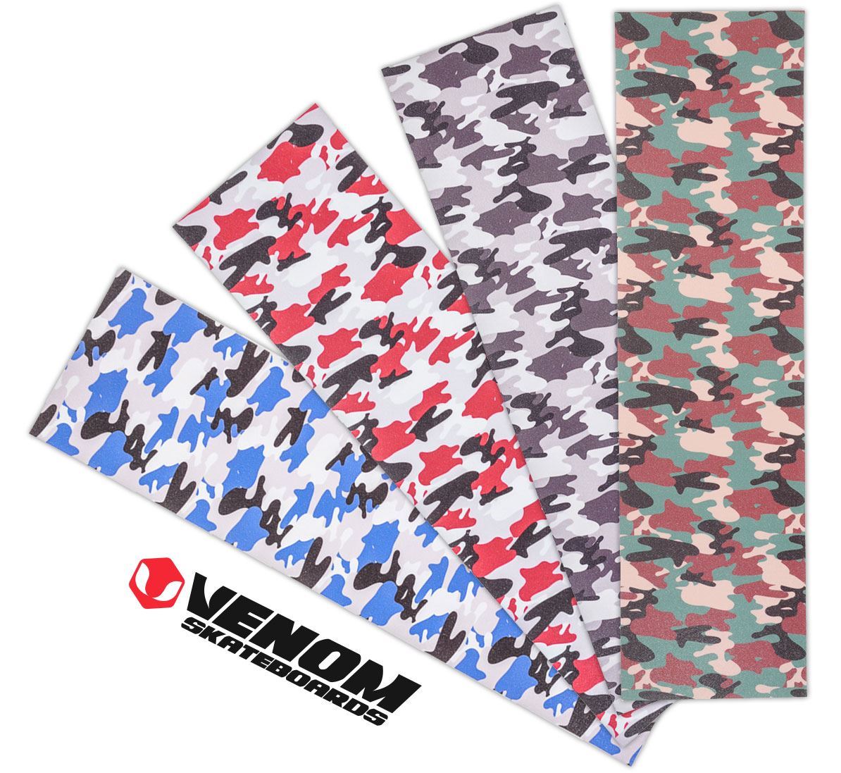 Venom Professional Grade Skateboard Griptape 9" x 33" - Camo - Red/Grey