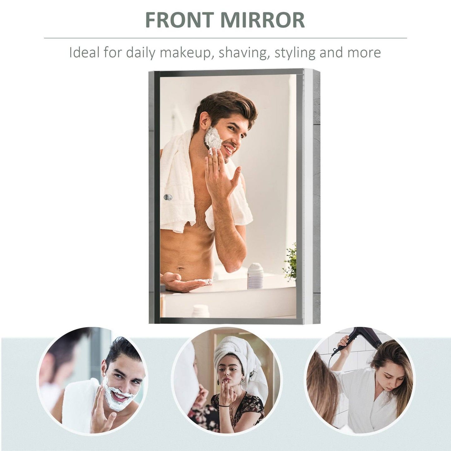 Stainless Steel Wall mounted Bathroom Mirror Cabinet 2 Shelves Storage Unit Furniture w/Single Door 60H x 40L x 13D cm