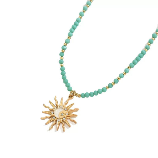 Riri Turquoise Beaded Boho Sun And Moon Pendant Necklace