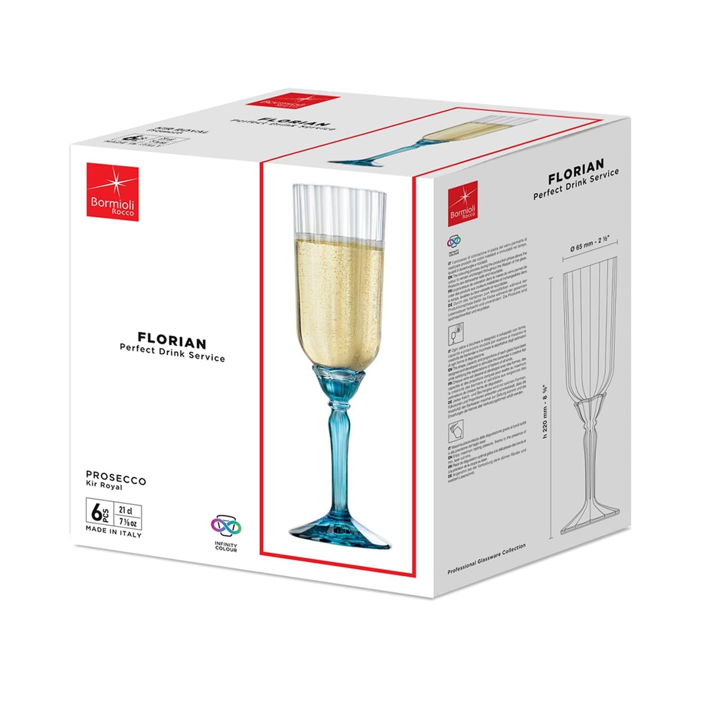 210ml Blue Florian Champagne Flutes - Pack of Six