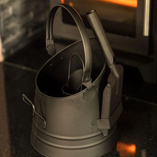 Fireside Coal Bucket and Match Cannister (Black)