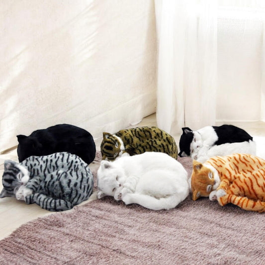 12"SLEEPING CAT ASST COLOUR PLUSH FABRIC