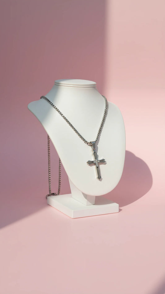 Crystal Silver Cross Symbolic Pendant Necklace