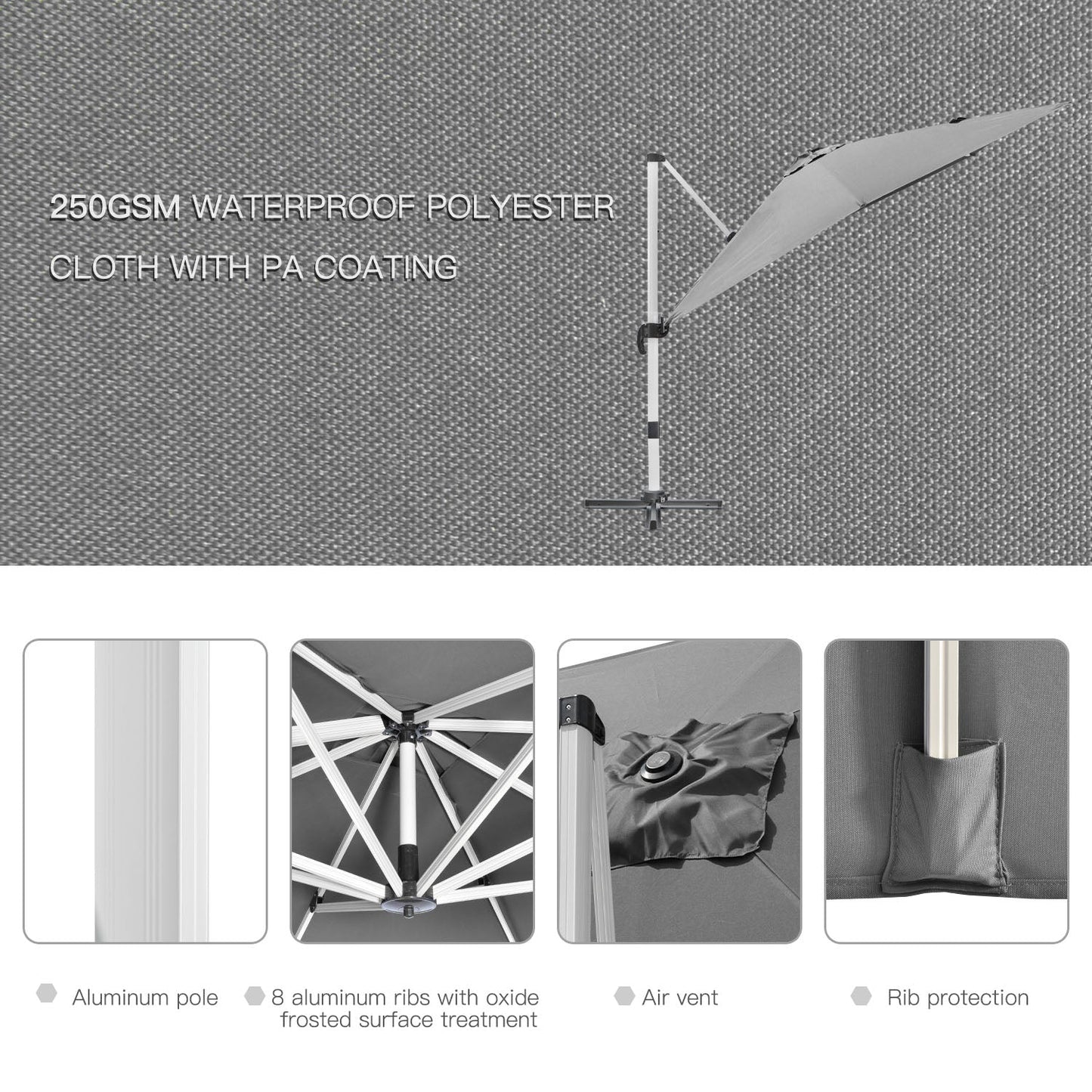 3m Square Cantilever Roma Parasol