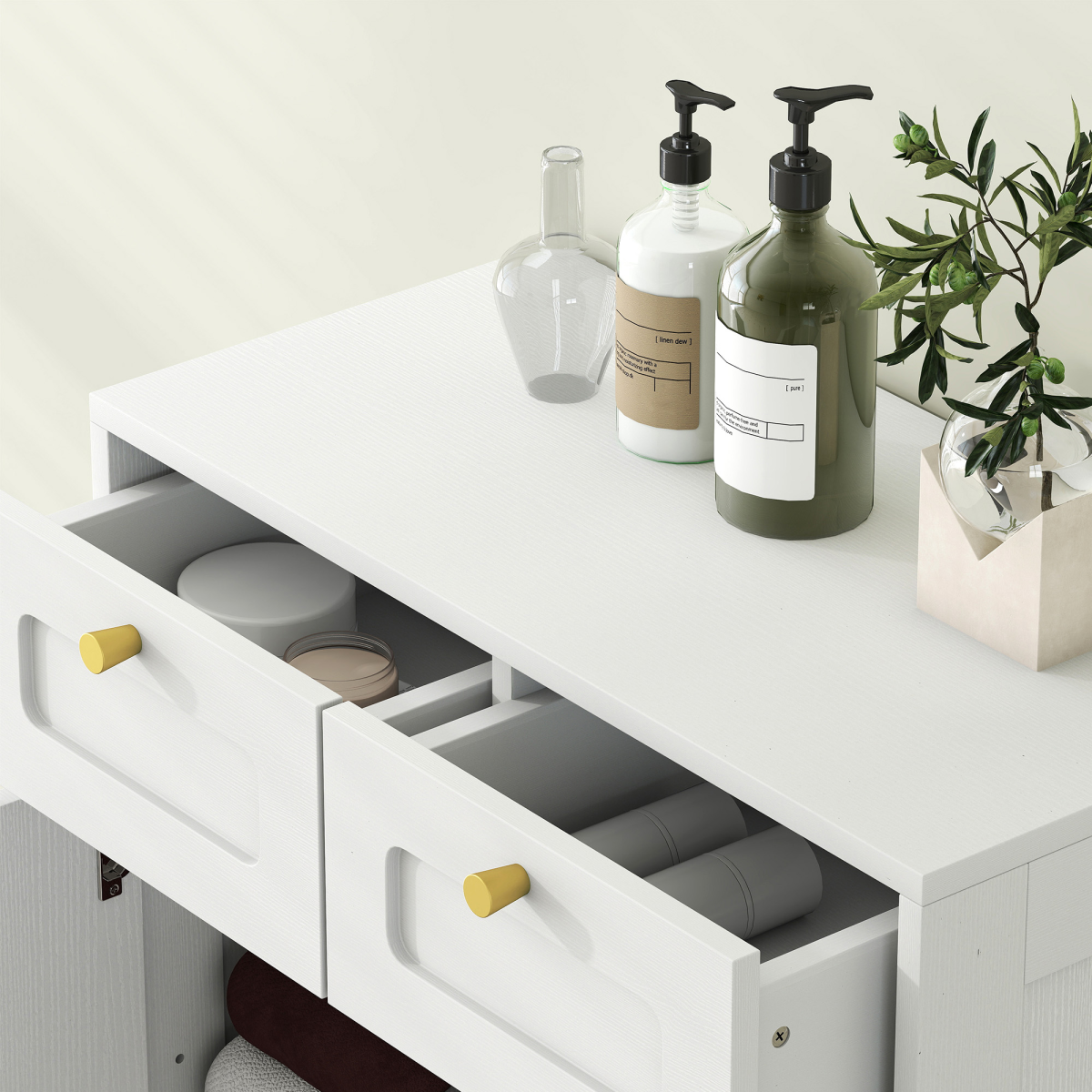 HOMCOM Bathroom Floor Cabinet, Bathroom Storage Unit with 2 Doors, White