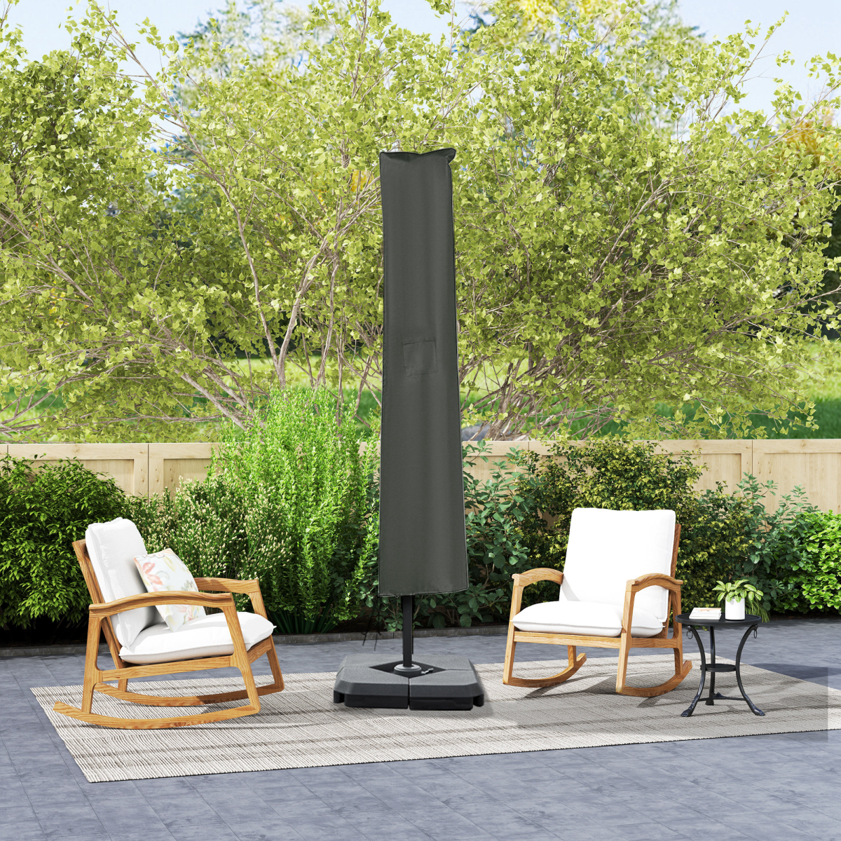 Outsunny 360° Cantilever Parasol Roma Umbrella w/ Base Weights, Khaki