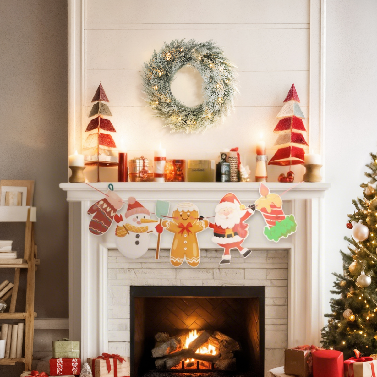 HOMCOM 60 cm Prelit Christmas Wreath, Flocked Front Door Wreath with Timer