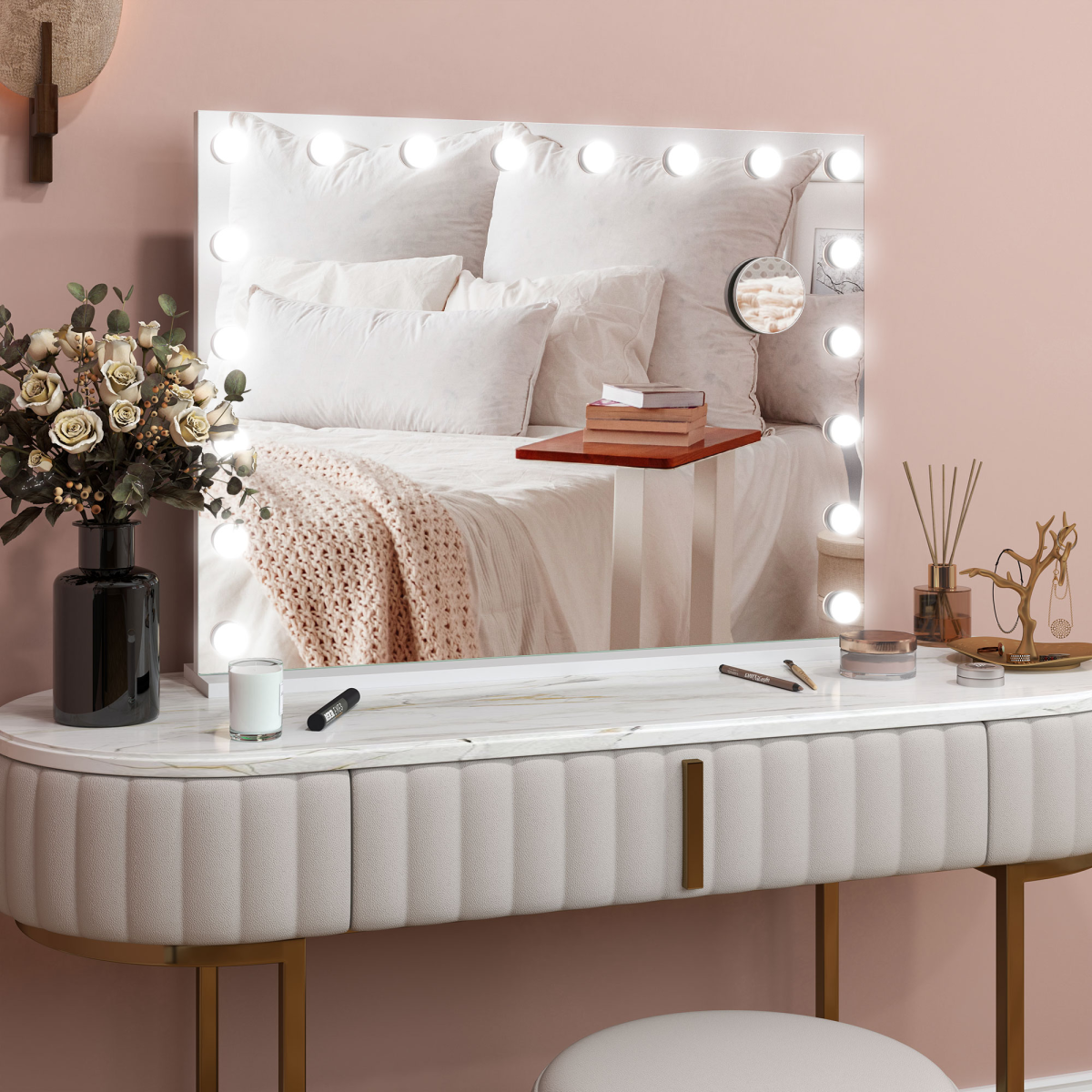 HOMCOM Hollywood Vanity Mirror with Lights, 10X Magnifying, USB Port, White