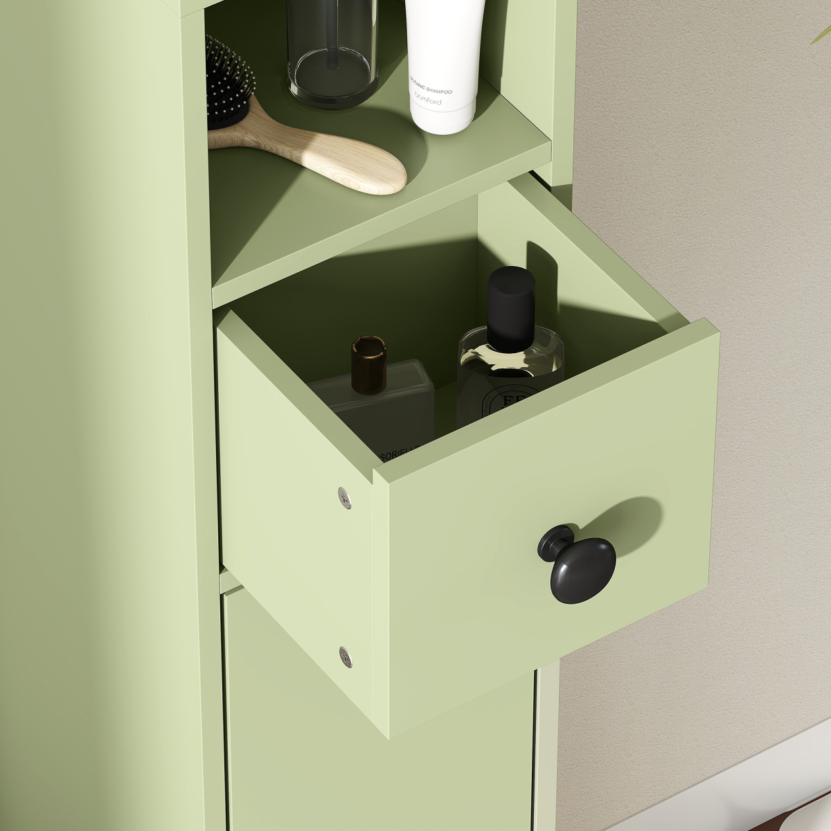 kleankin Slim Bathroom Cabinet, Toilet Roll Storage w/ Open Shelves, Green