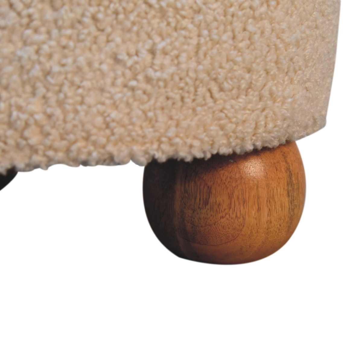 Artisan Furniture Solid Mango Wood Cream Boucle Buffalo Footstool