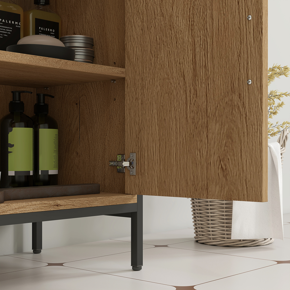 HOMCOM Under Sink Cabinet with Doors for Basin without or with Pedestal Oak