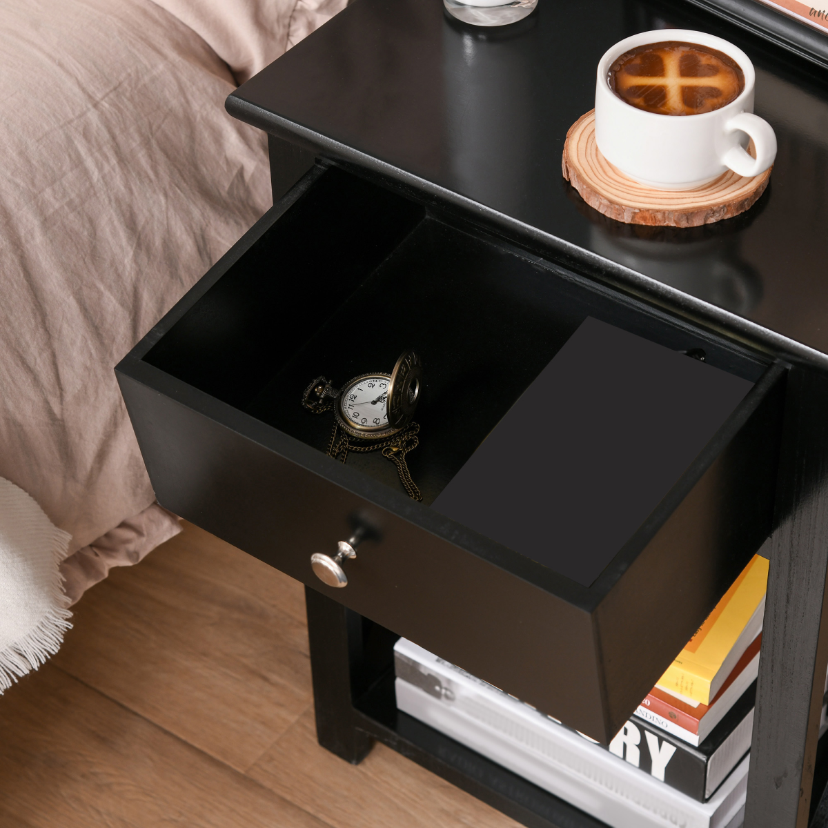 HOMCOM 55cm End Side Table w/ Drawer Shelf Home Storage Furniture Black