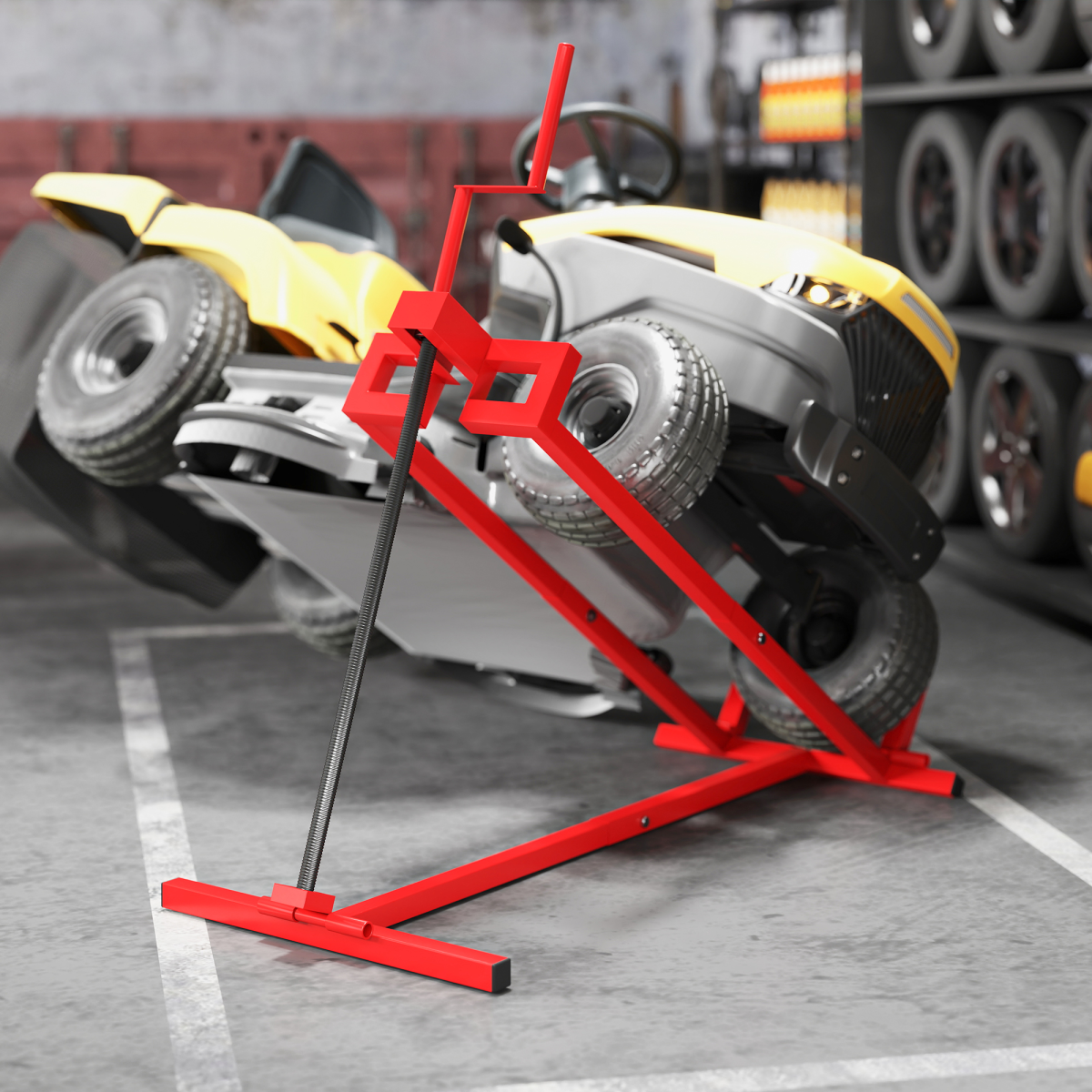 HOMCOM Foldable Ride On Lawn Mower Lift, 400 kg Telescopic Maintenance Jack