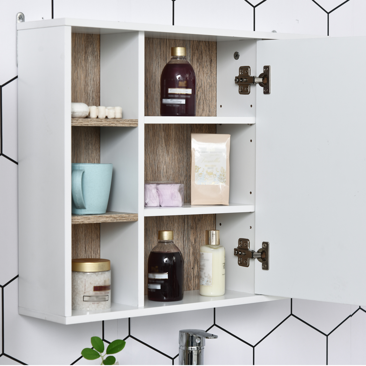 HOMCOM Wall Mounted Bathroom Storage Cabinet w/ Mirrored Door, Adjustable Shelf