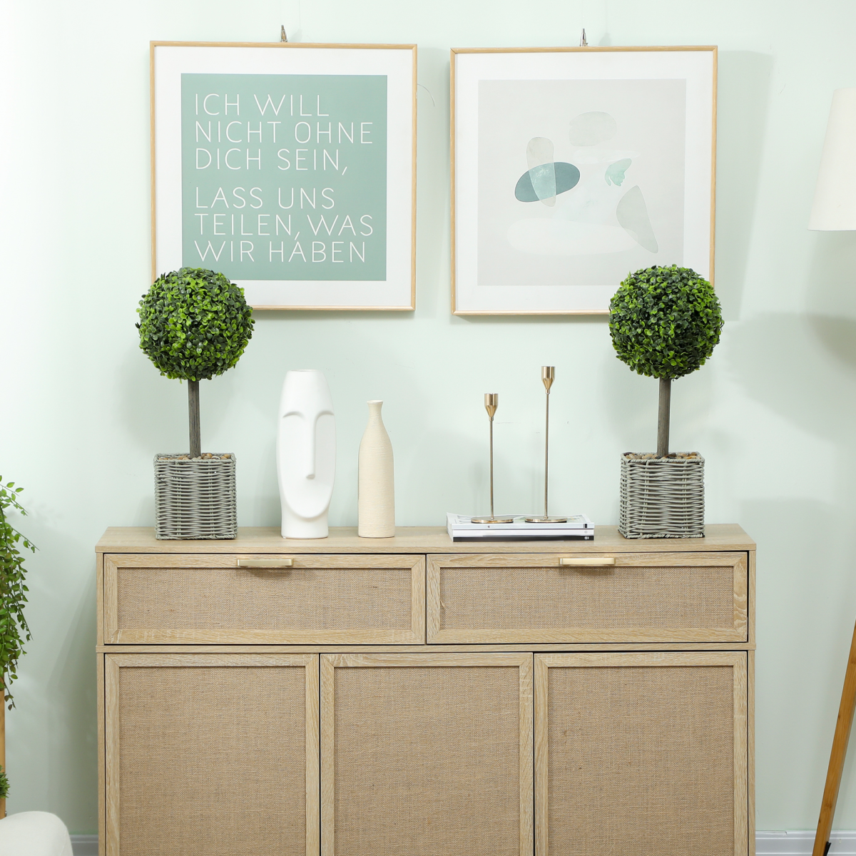 HOMCOM Set of 2 Artificial Plants, 50cm Faux Boxwood Topiary Balls, Green