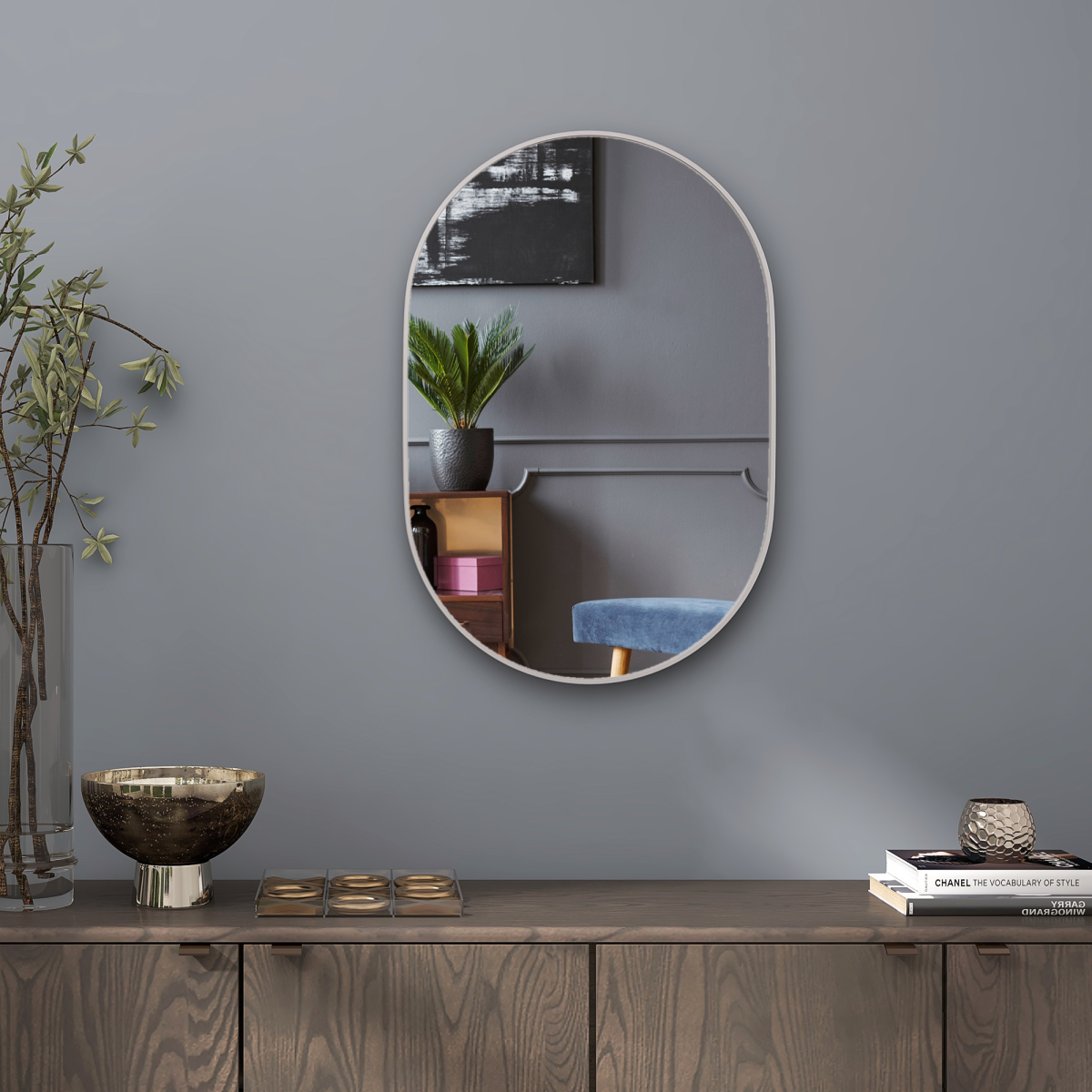 HOMCOM Oval Bathroom Mirror, Modern Wall Tempered Glass Mirror, 60 x 90cm