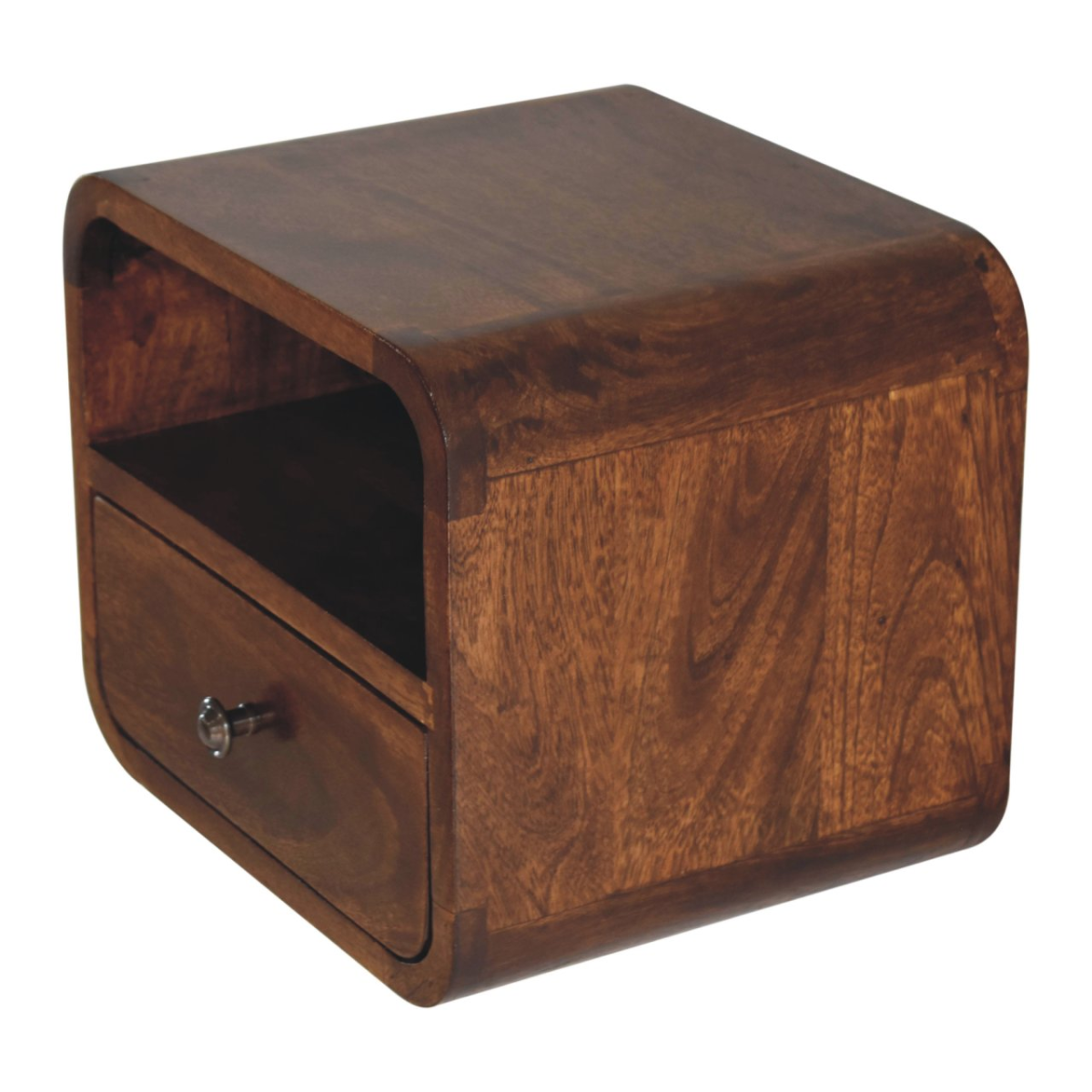 Artisan Furniture Solid Wood Extra Mini Wall Mounted Curved Chestnut Bedside with Open Slot