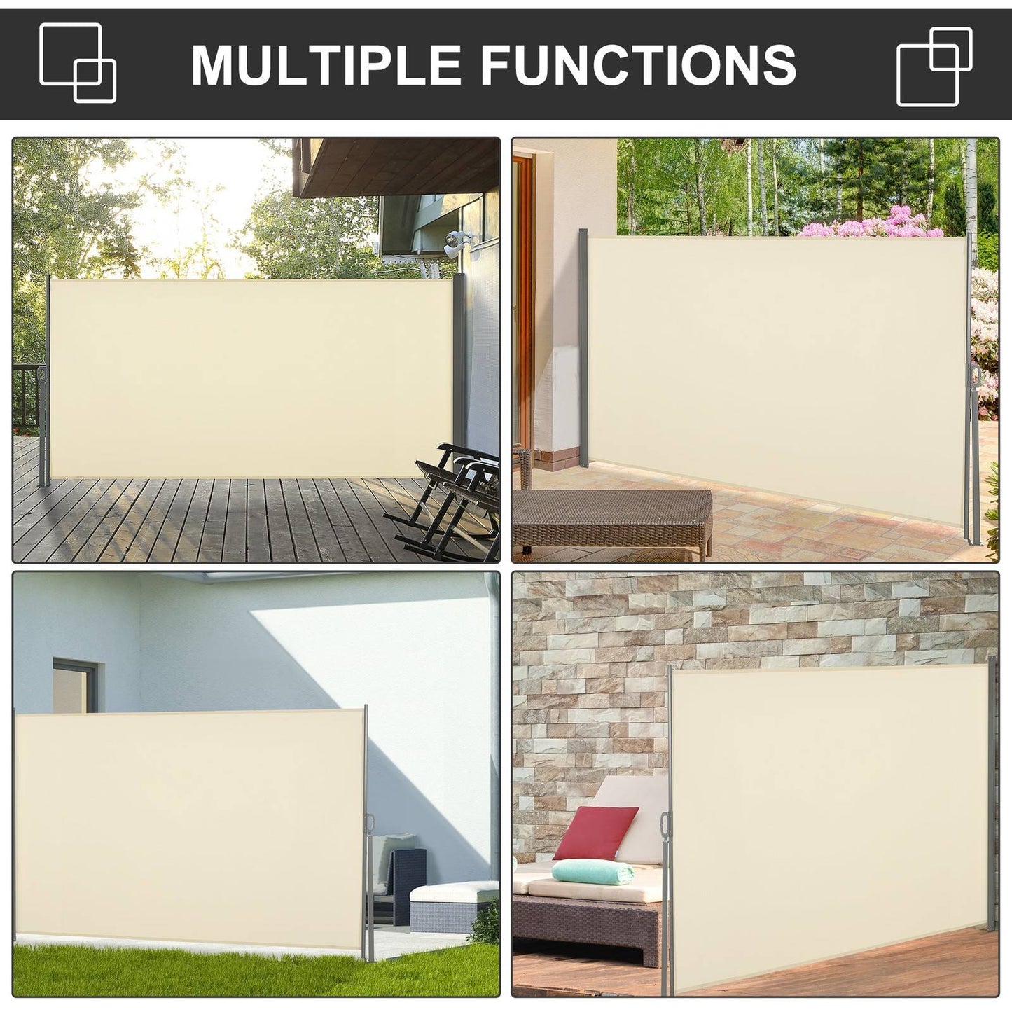 Retractable Sun Side Awning Screen Fence Patio Garden Wall Balcony Screening Panel Outdoor Blind Privacy Divider 3x1.6M