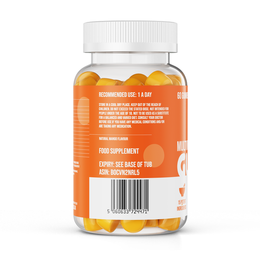 Multivitamins Gummies - High Strength 15 Ingredients - Vitamin D & K2, Zinc, Vitamin B Complex, Inositol x 60 (Mango Flavour)