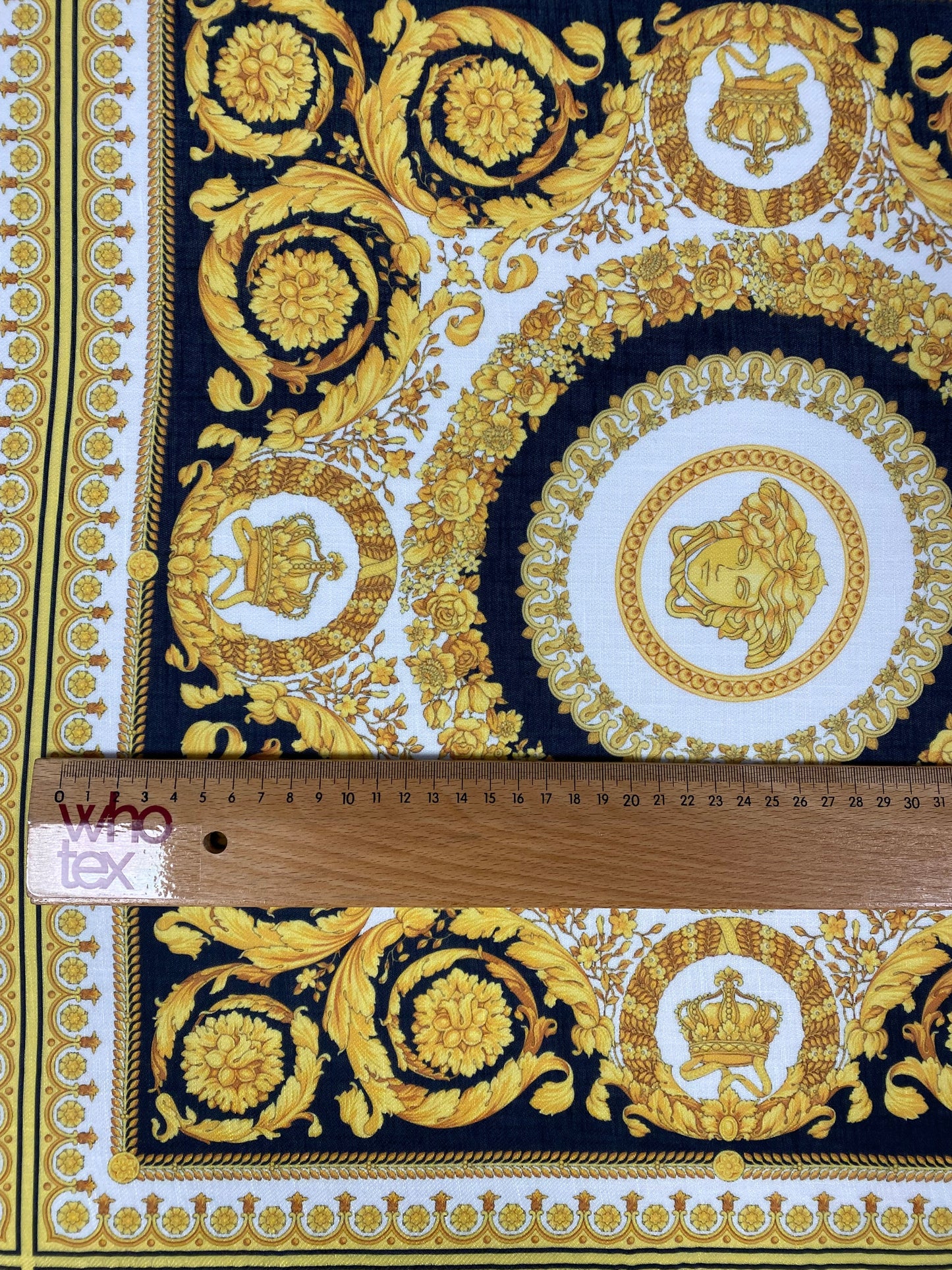 Luxurious Baroque Medusa Pattern Fabric in Black and Gold